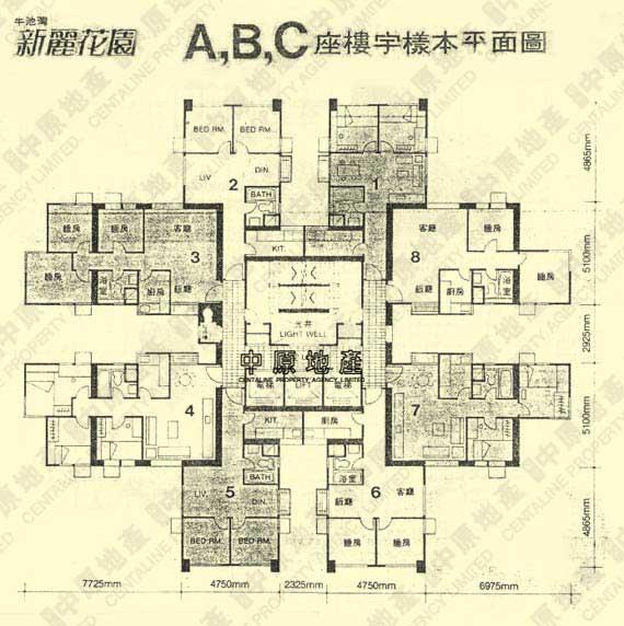 中原數據 九龍灣 牛池灣新麗花園b座的平面圖