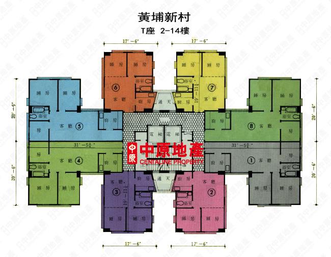 中原數據 黃埔 海逸黃埔新邨安富樓 T座 的平面圖